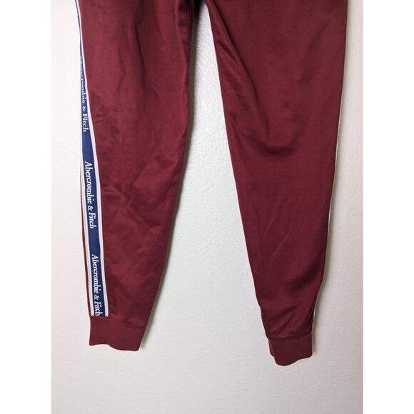 Abercrombie & Fitch Red Jogger Fleece Logo Side Stripe Sweatpants Men L Lounge - Picture 6 of 15